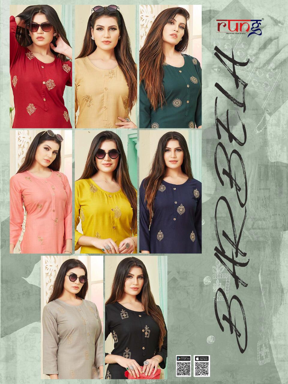Rung Barbela Latest Designer Fancy Rayon Casual Wear Designer Kurtis Collection